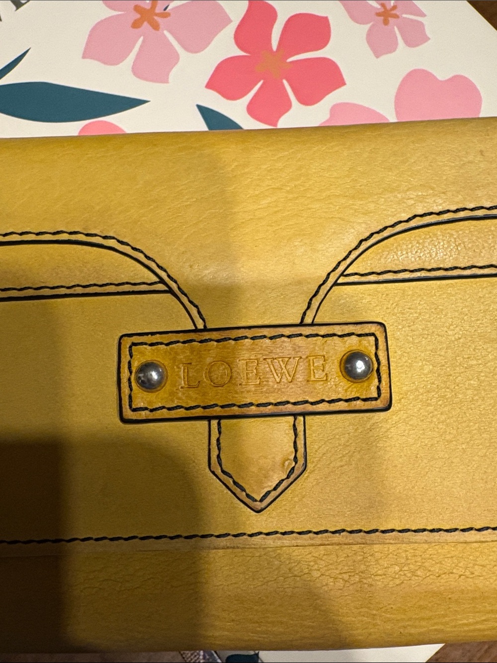 Loewe Mustard Yellow Leather Wallet with Embossed Logo - Picture 2 of 10